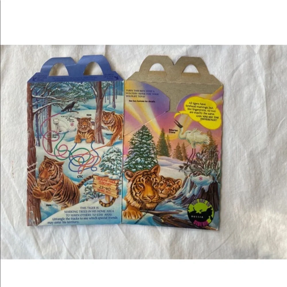 Vintage series of Amazing Wildlife McDonalds Happy Meal Toys and one box- NEW